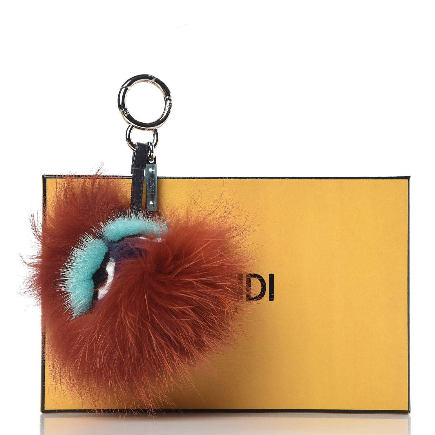 Fendi Fox Mink Rabbit Fur Vitello Dolce Blueminous Monster Bag Bug Charm Rust Turquoise 4 of 4