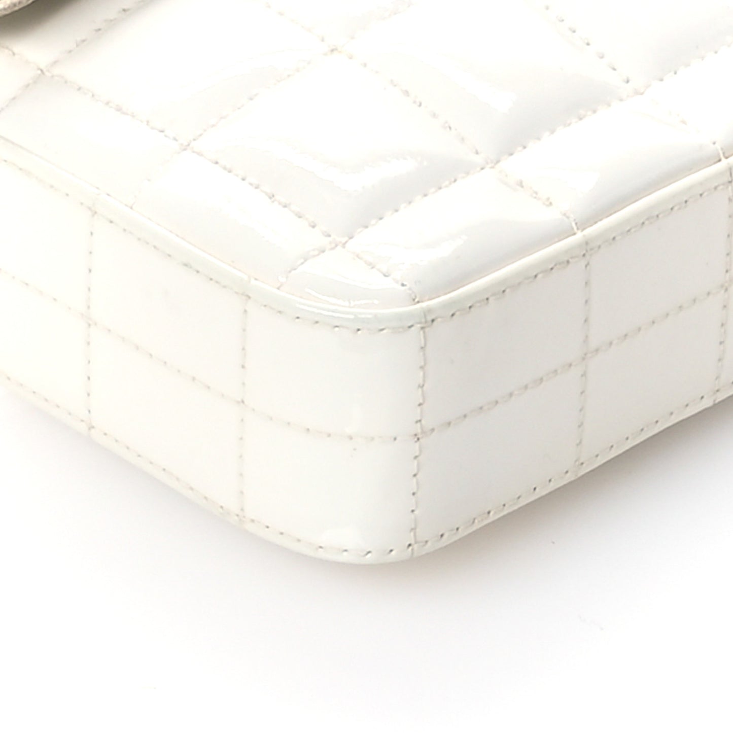 Patent Quilted East West Chocolate Bar Flap White