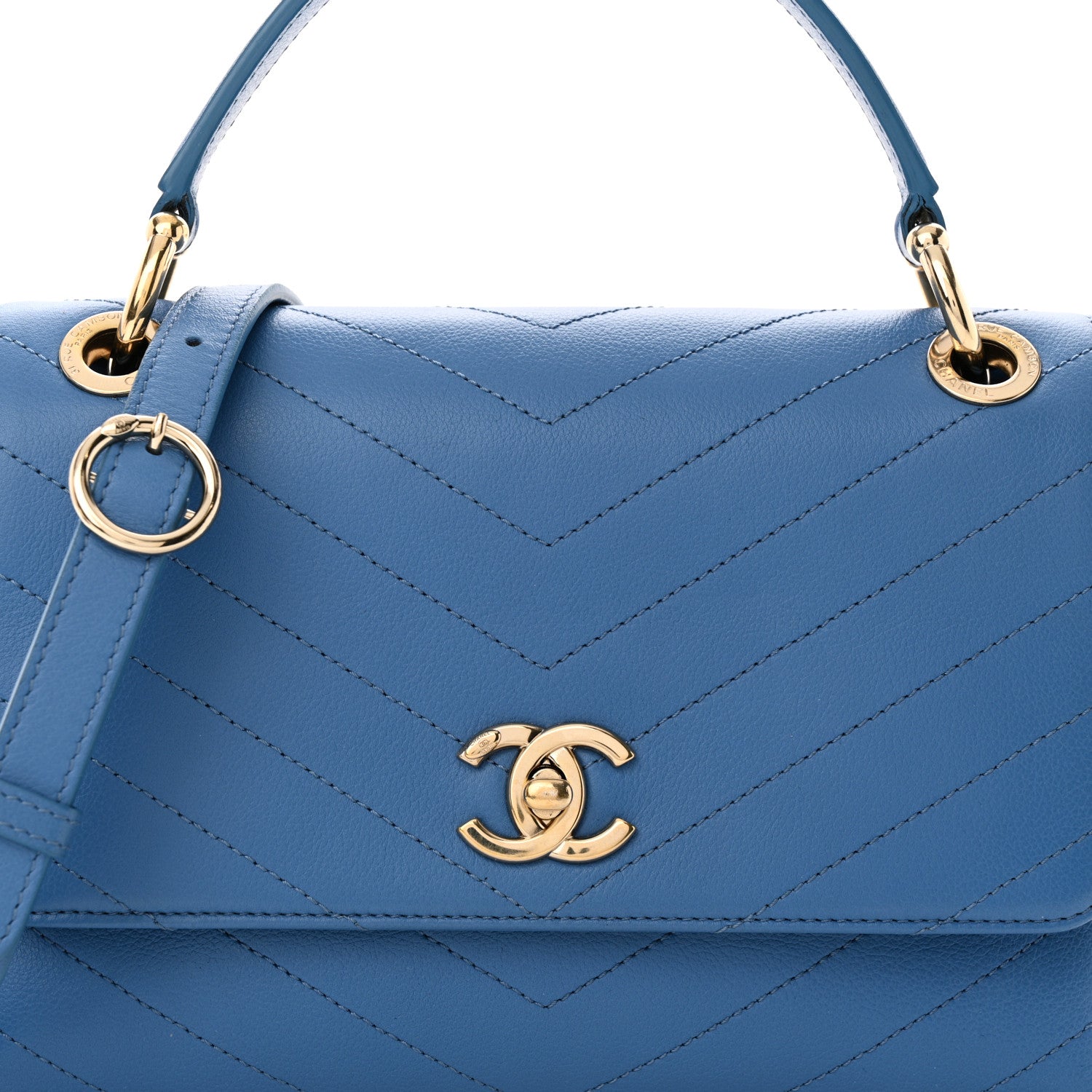 Chanel Grained Calfskin Small Chevron Chic Top Handle Flap Blue 8 of 13
