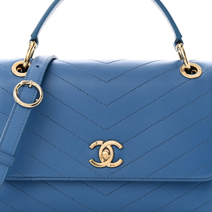 Chanel Grained Calfskin Small Chevron Chic Top Handle Flap Blue 8 of 13