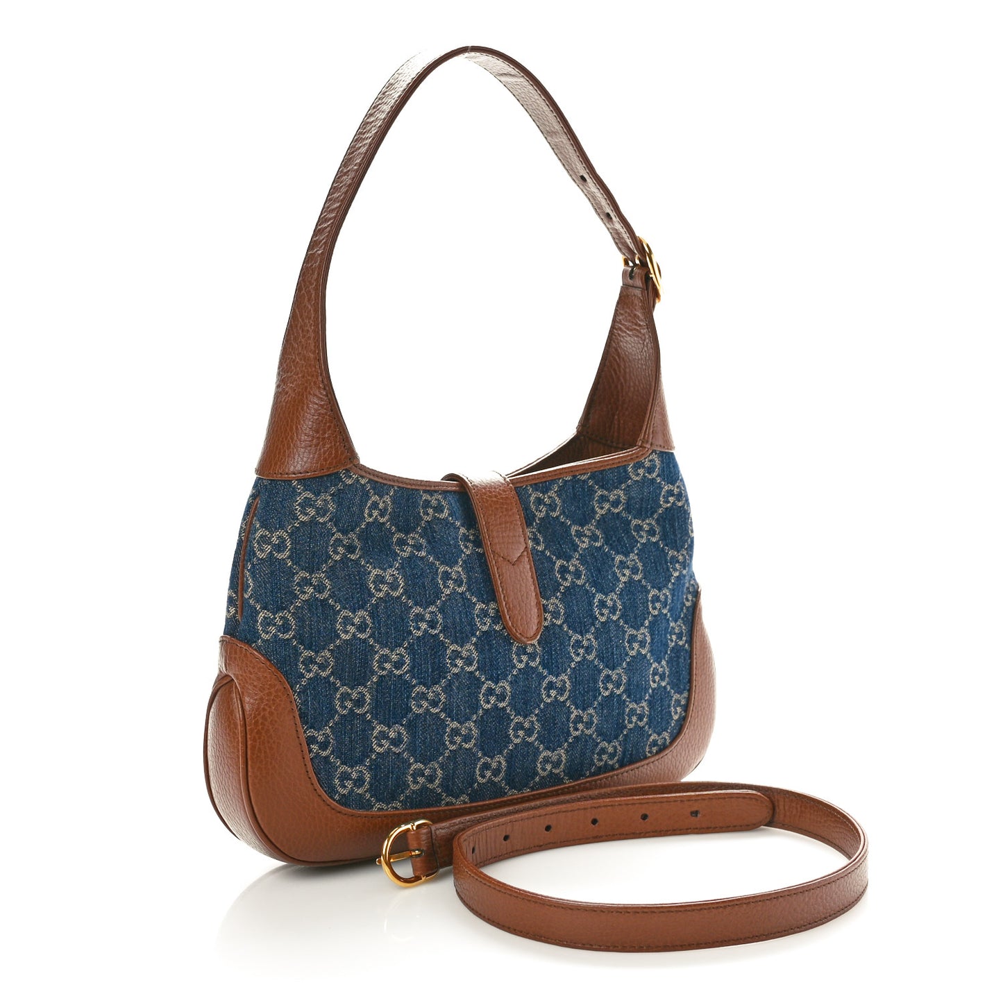 New Denim GG Monogram Calfskin Small Jackie 1961 Hobo Blue Tea Cuir