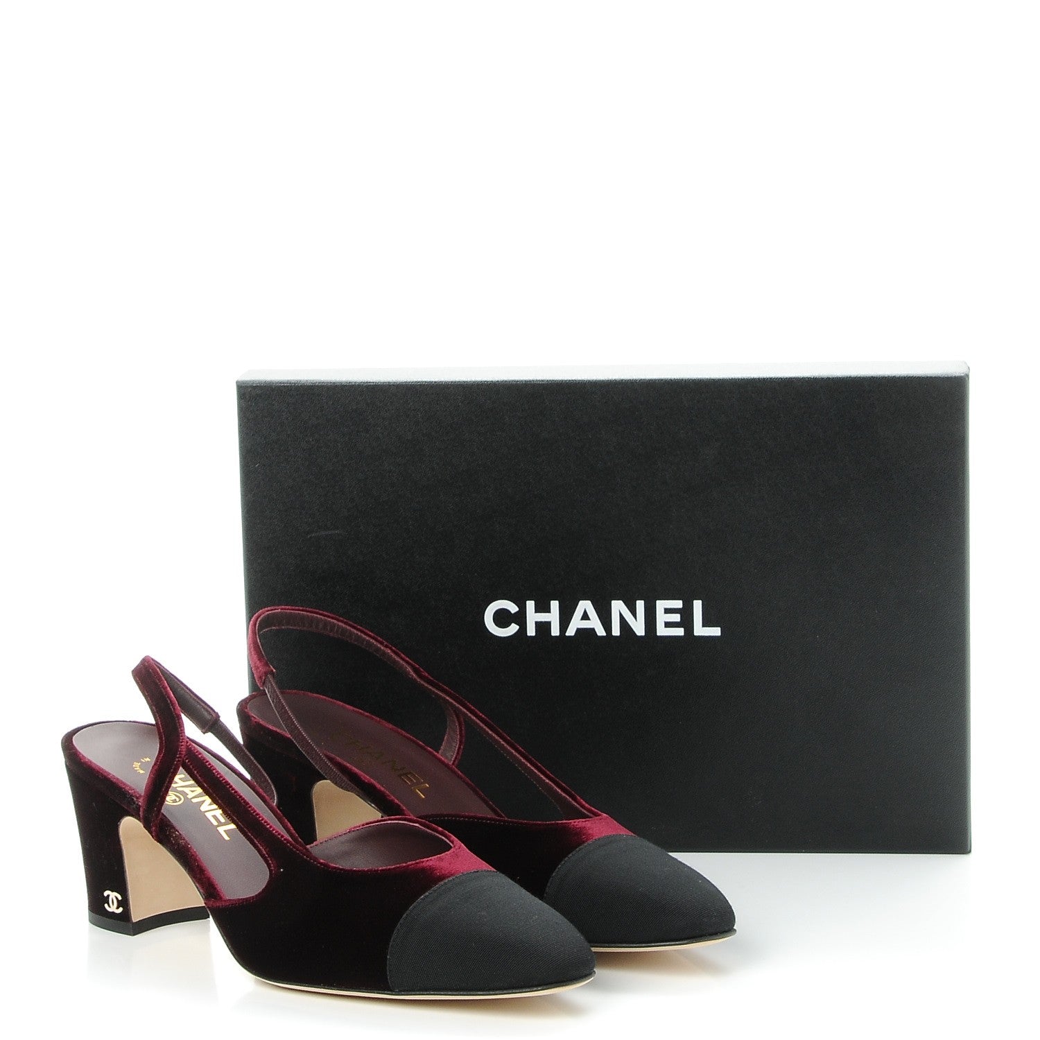 Chanel Velvet Grosgrain Cap Toe CC Slingback Pumps 40.5 Burgundy Black 9 of 9