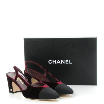 Chanel Velvet Grosgrain Cap Toe CC Slingback Pumps 40.5 Burgundy Black 9 of 9