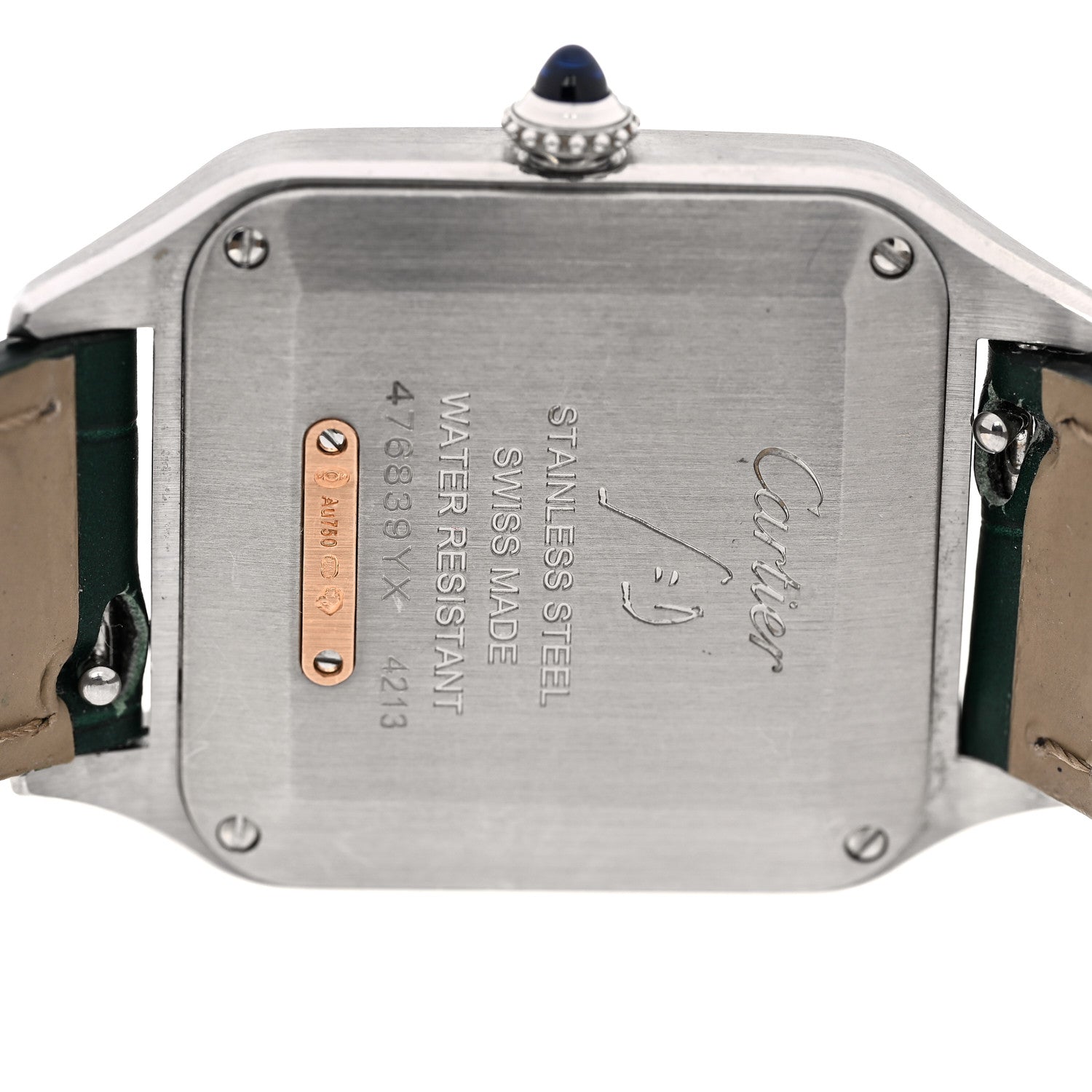 Cartier Stainless Steel 18K Pink Gold Alligator 27.5mm Santos Dumont Quartz Watch Green 4 of 4