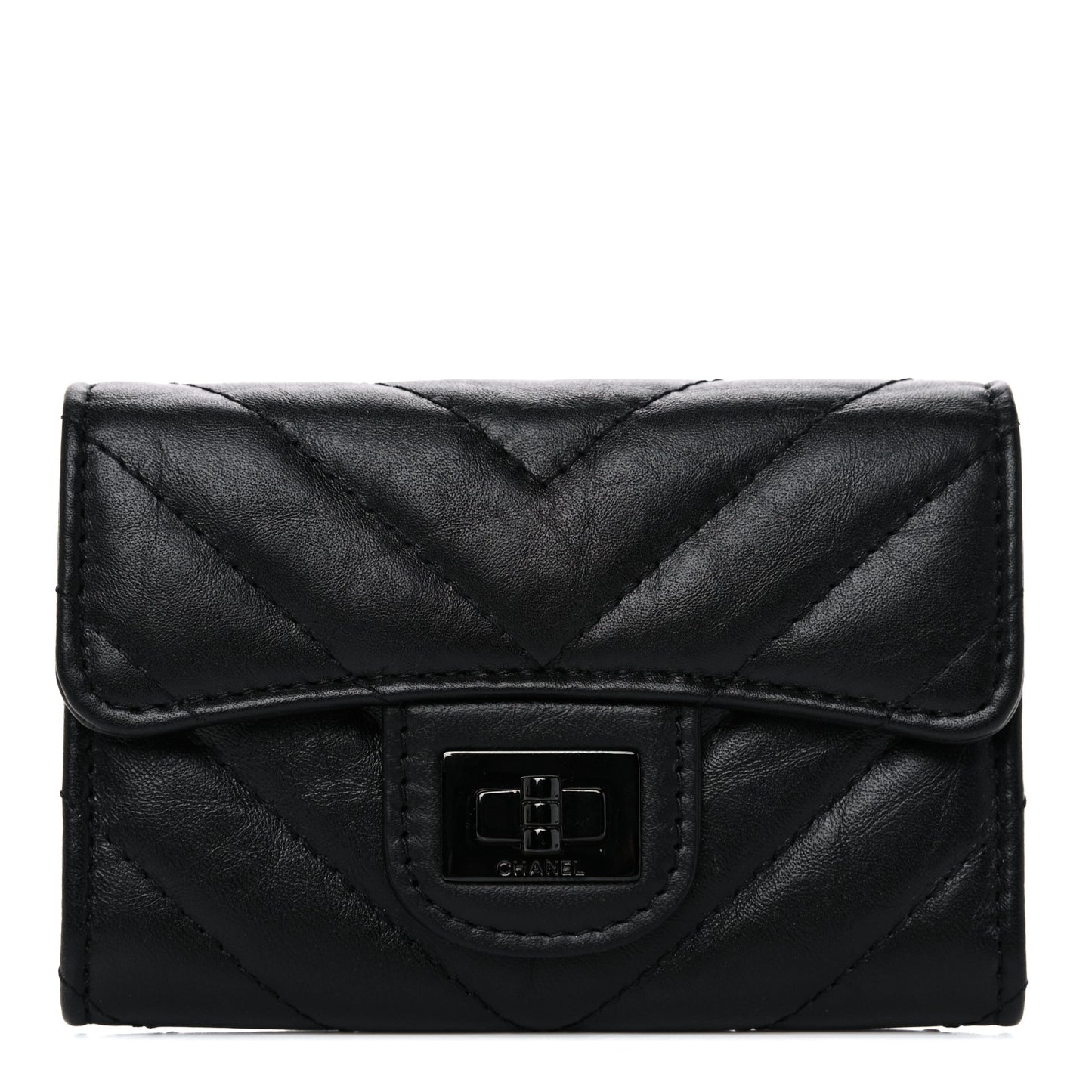 Aged Calfskin Chevron Quilted Reissue Card Holder Wallet So Black