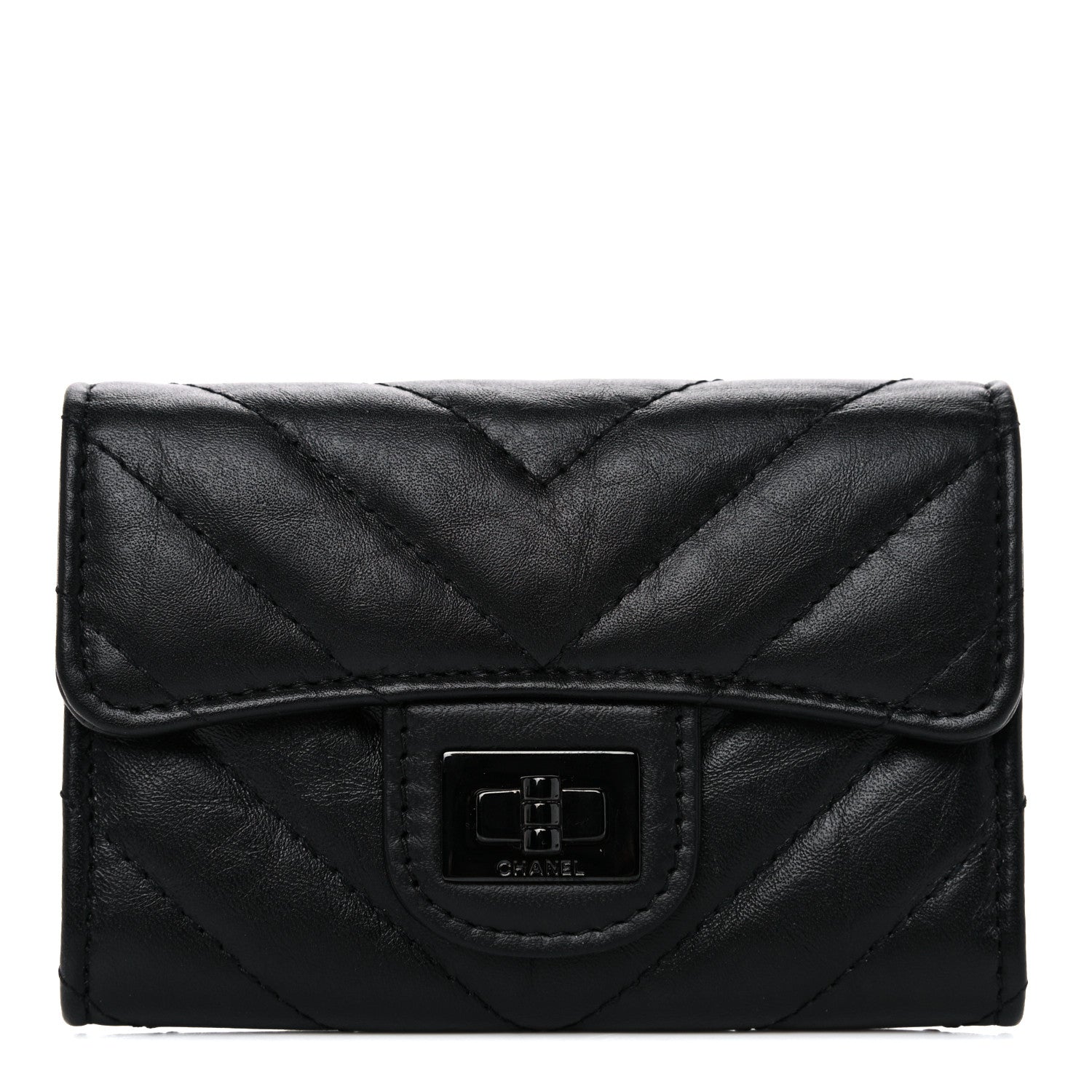 Chanel Aged Calfskin Chevron Quilted Reissue Card Holder Wallet So Black 1 of 11