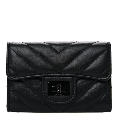 Chanel Aged Calfskin Chevron Quilted Reissue Card Holder Wallet So Black 1 of 11