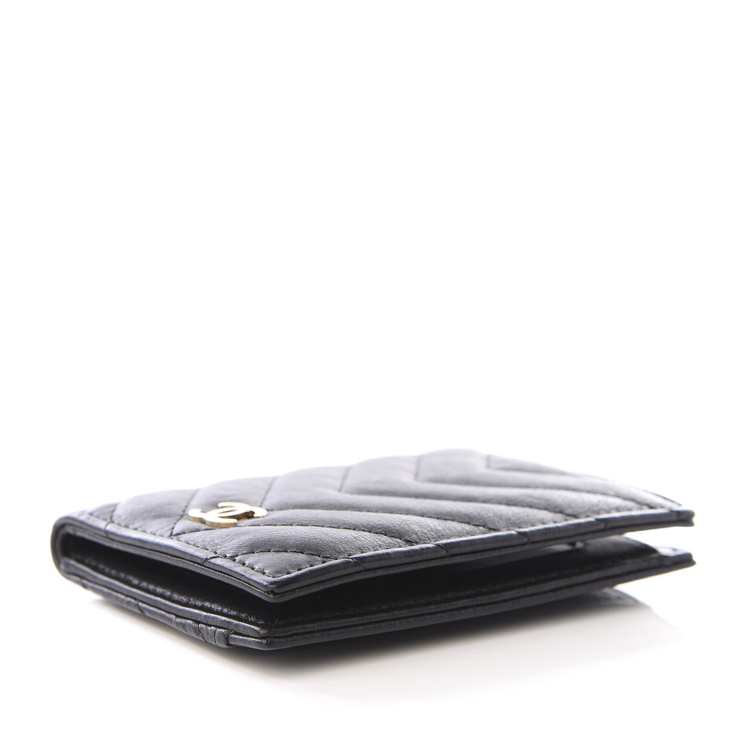Chanel Sheepskin Chevron Card Holder Wallet Black 3 of 6