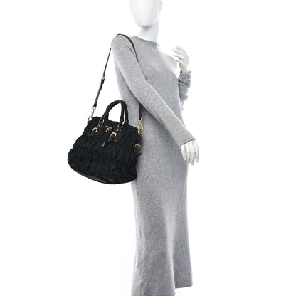 Prada Tessuto Nylon Nappa Braided Gaufre Shopping Satchel Black 2 of 12