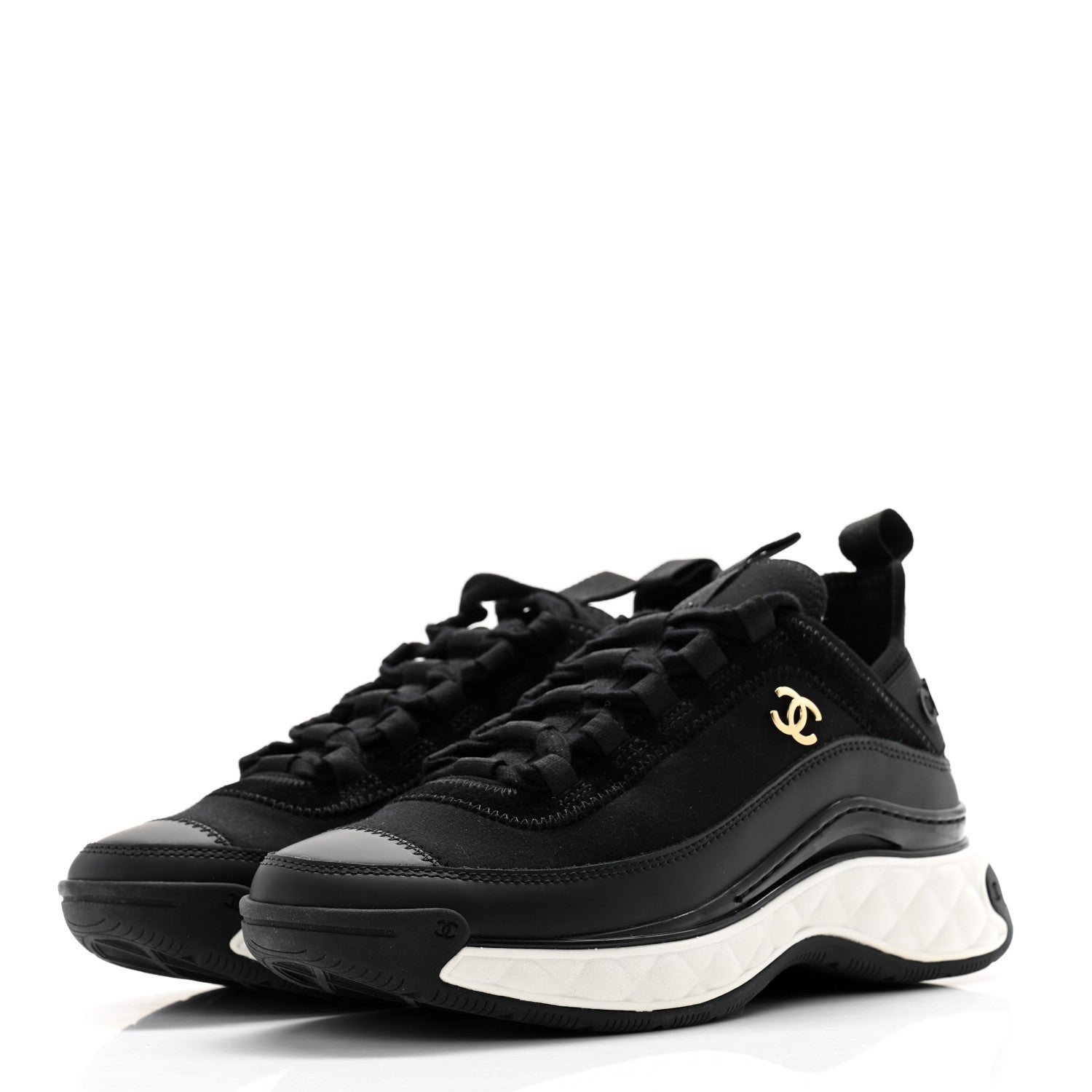 Chanel Velvet Calfskin Mixed Fibers CC Sneakers 36 Black 3 of 10