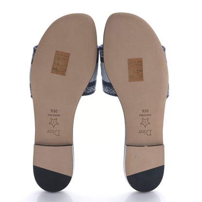 Christian Dior Canvas Tie and Dior Embroidered Dway Flat Slide Sandals 36.5 Denim 5 of 8