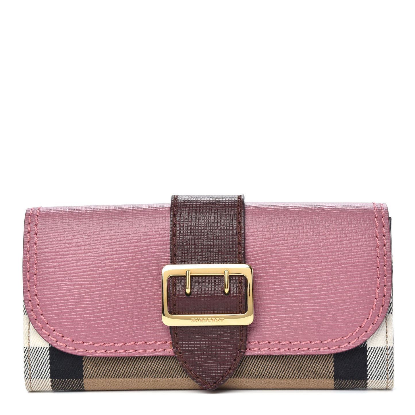 Embossed Calfskin House Check Halton Wallet Dusky Pink Burgundy