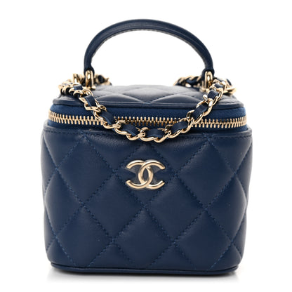 Chanel Lambskin Quilted Top Handle Mini Vanity Case With Chain Blue 1 of 10