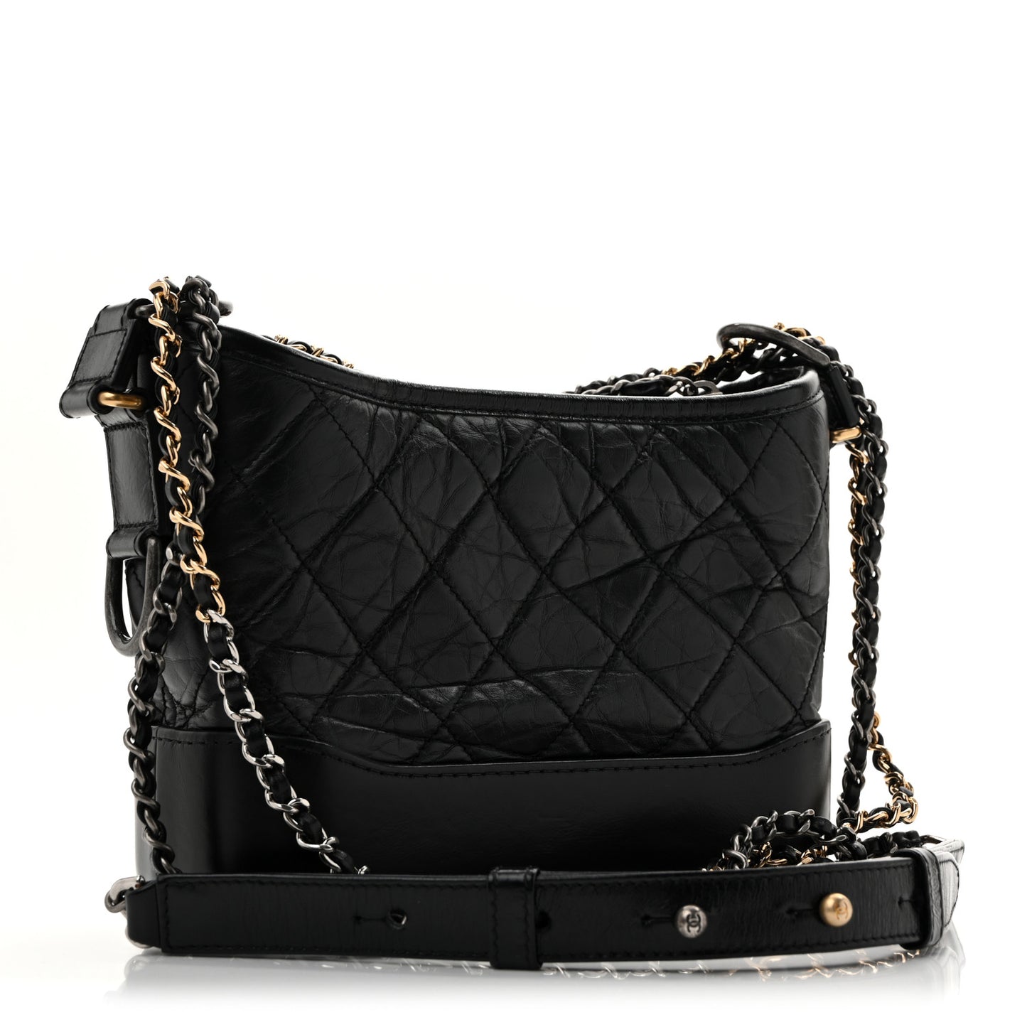 Aged Calfskin Quilted Small Gabrielle Hobo Black
