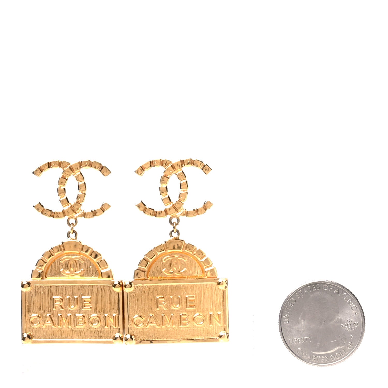Chanel Metal CC Rue Cambon Drop Earrings Gold 2 of 5