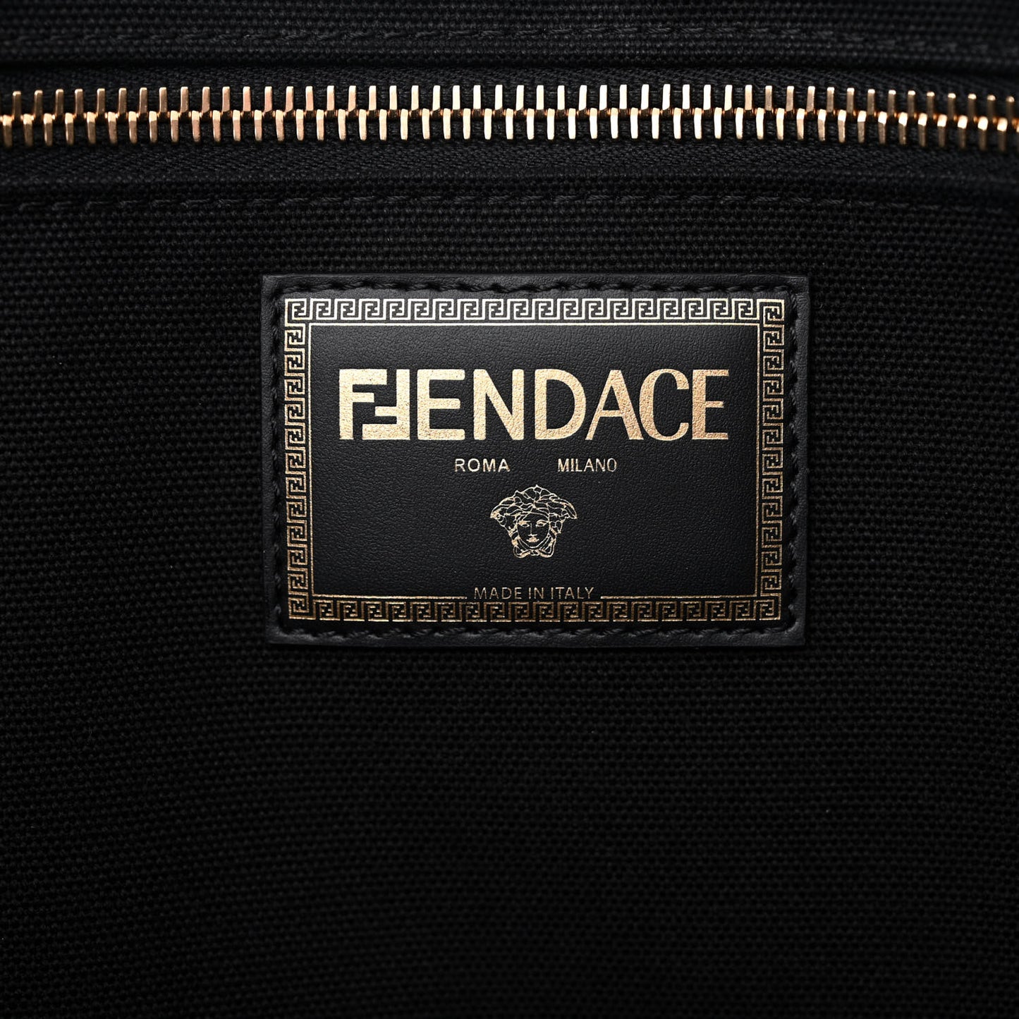 X VERSACE Canvas Fendace Logo Large Shopping Tote Black