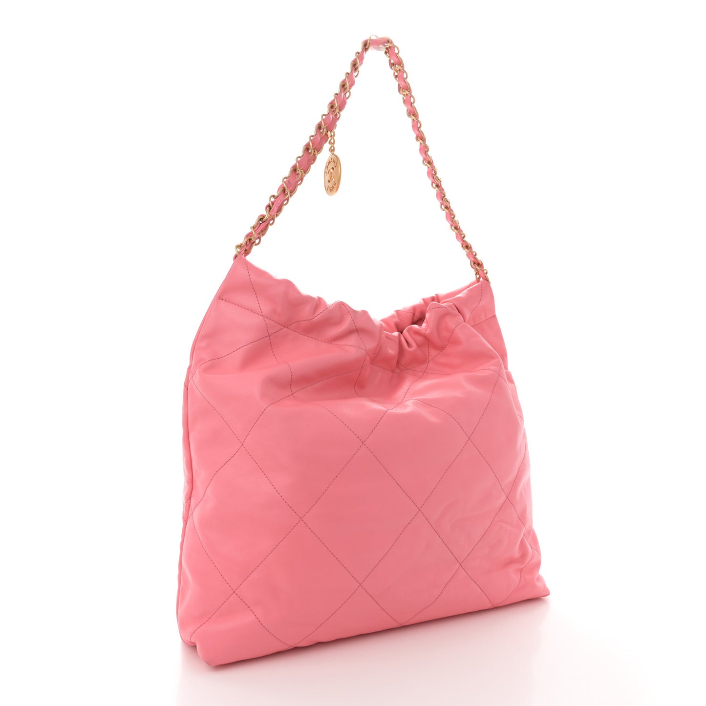 Shiny Calfskin Quilted Chanel 22 Coral Pink