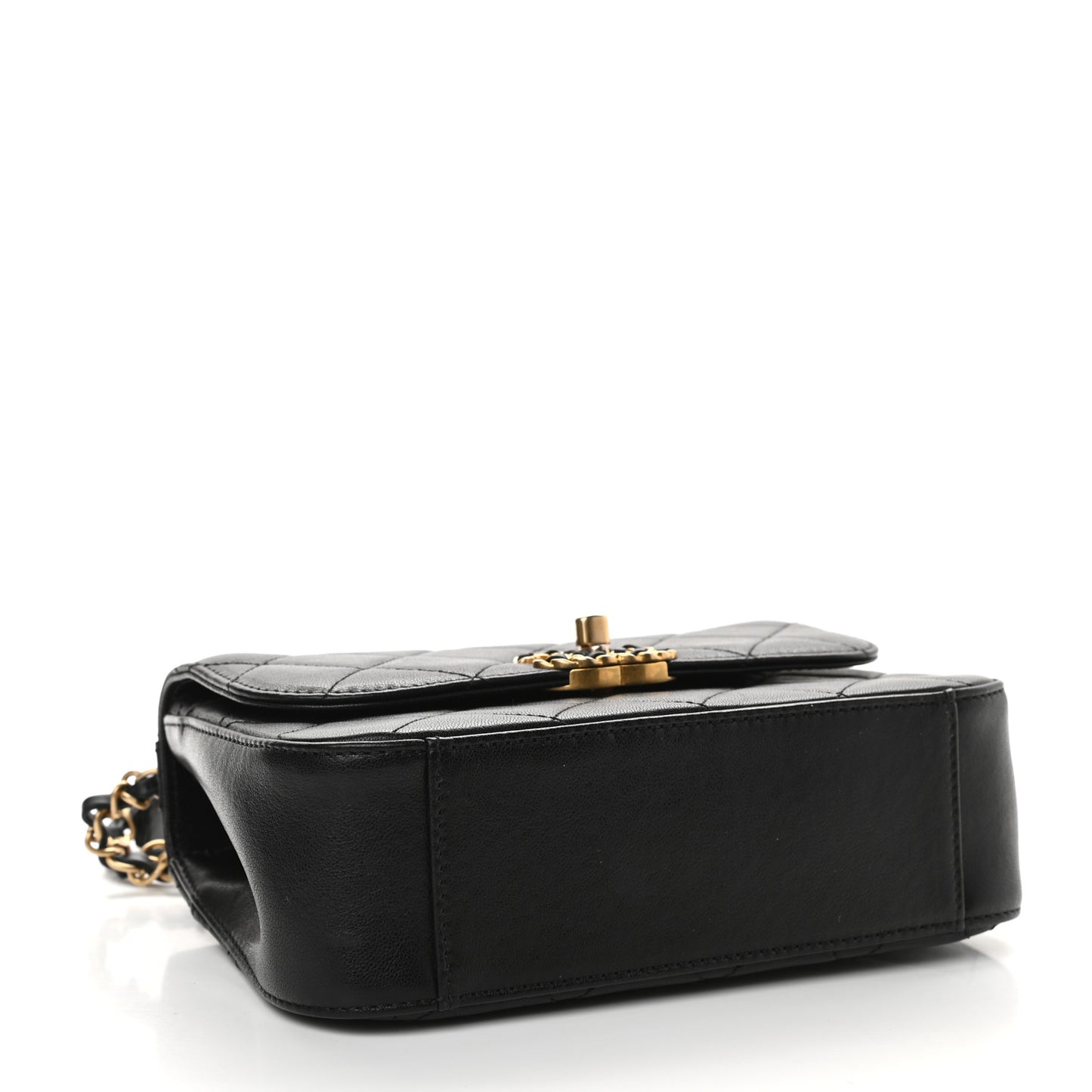 Lambskin Quilted Small Chain Infinity Top Handle Flap Black