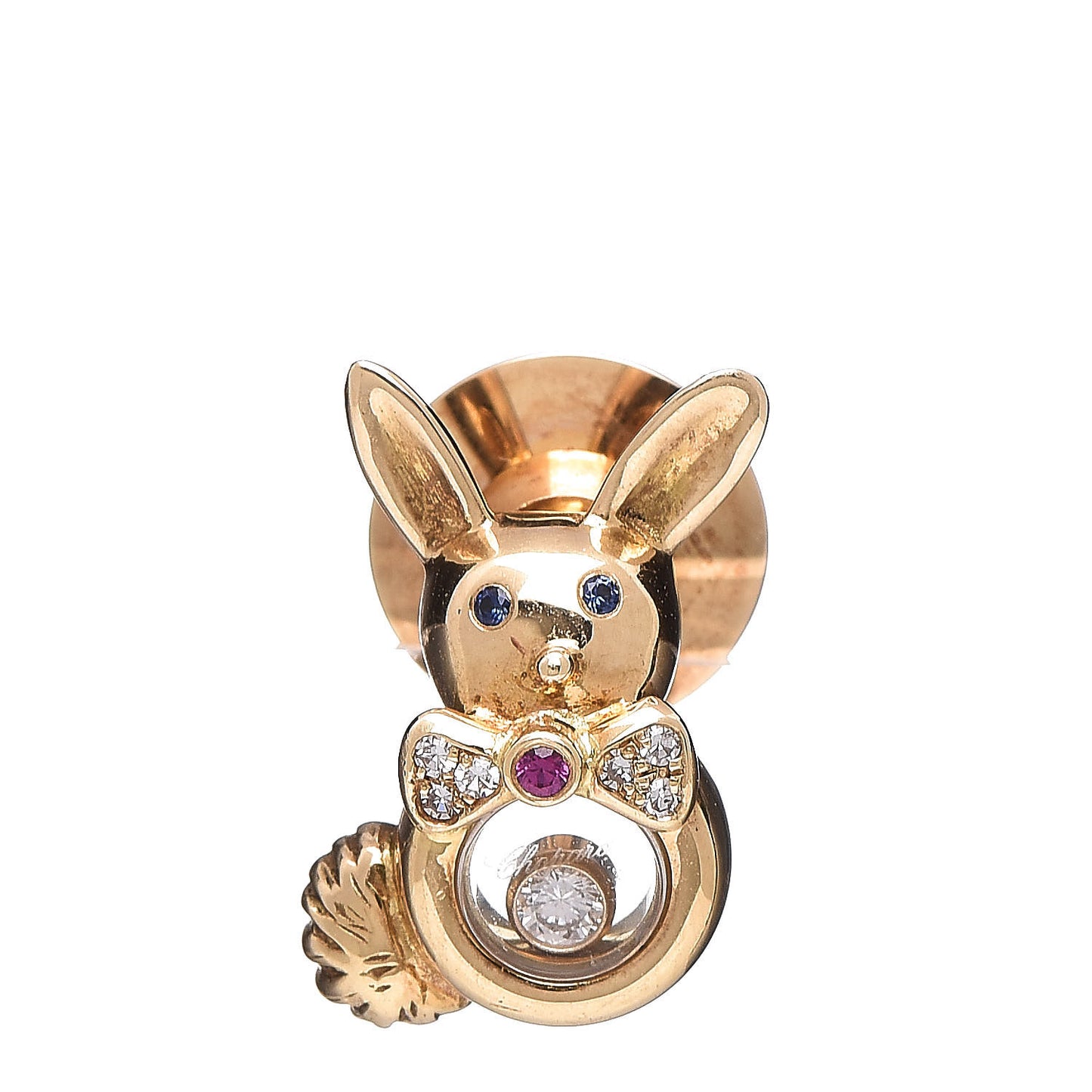 18K Yellow Gold Diamond Ruby Sapphire Rabbit Tie Tack