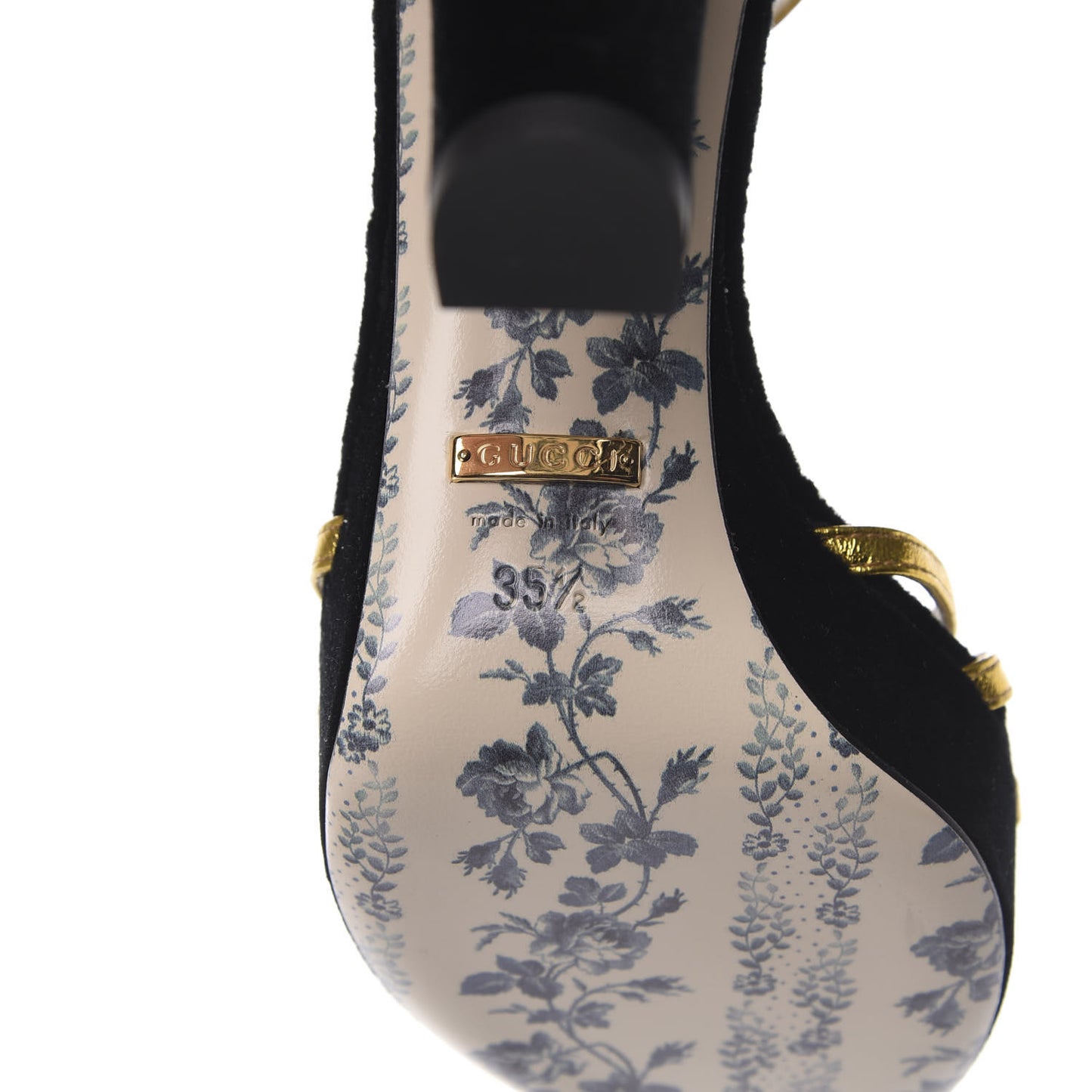 Velvet Nappa Elias T-Strap Platform High Heel Sandals 35.5 Black Gold