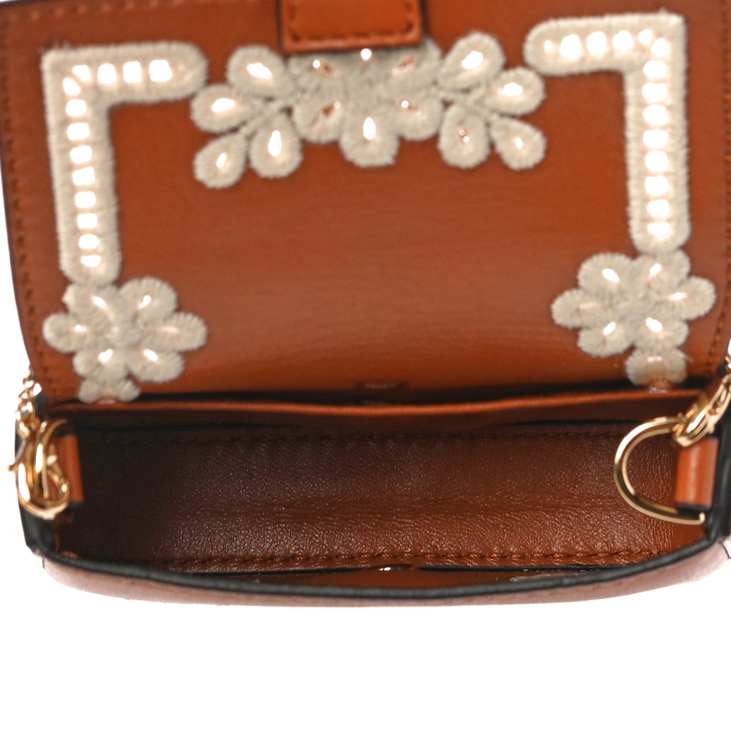 Fendi Shiny Nappa Vitello King Floral Ajour Embroidered Nano Baguette Charm Brandy 5 of 10