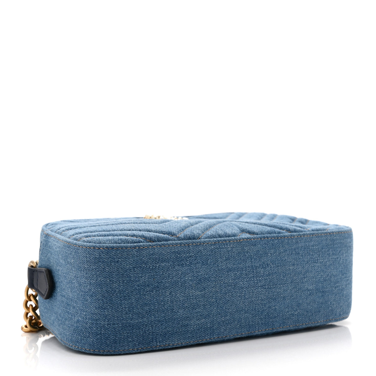 Gucci Denim Matelasse Small Pearly GG Marmont Chain Shoulder Bag Blue 4 of 11