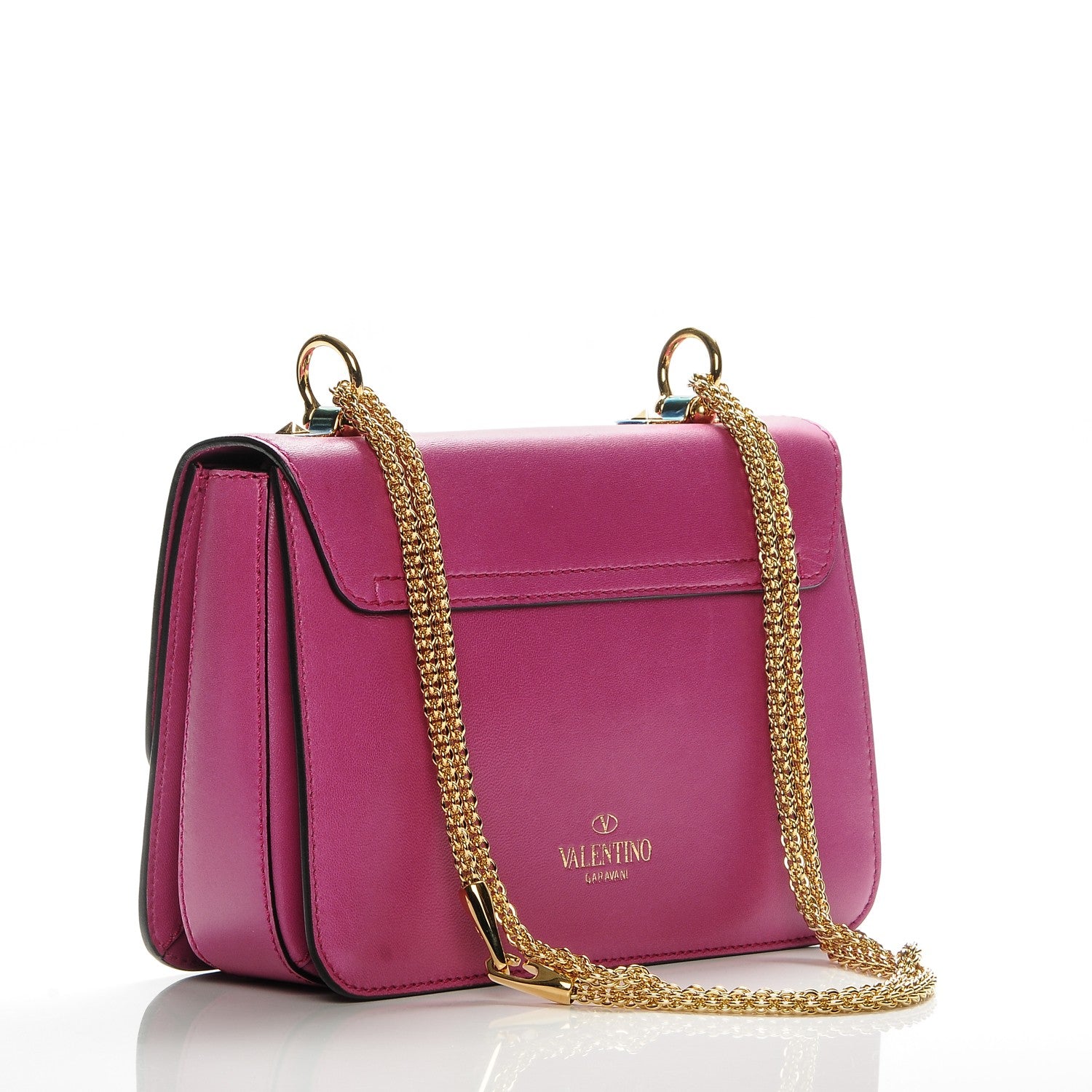 Valentino Garavani Shiny Nappa L'Amour Rockstud Shoulder Bag Fuxia 3 of 8
