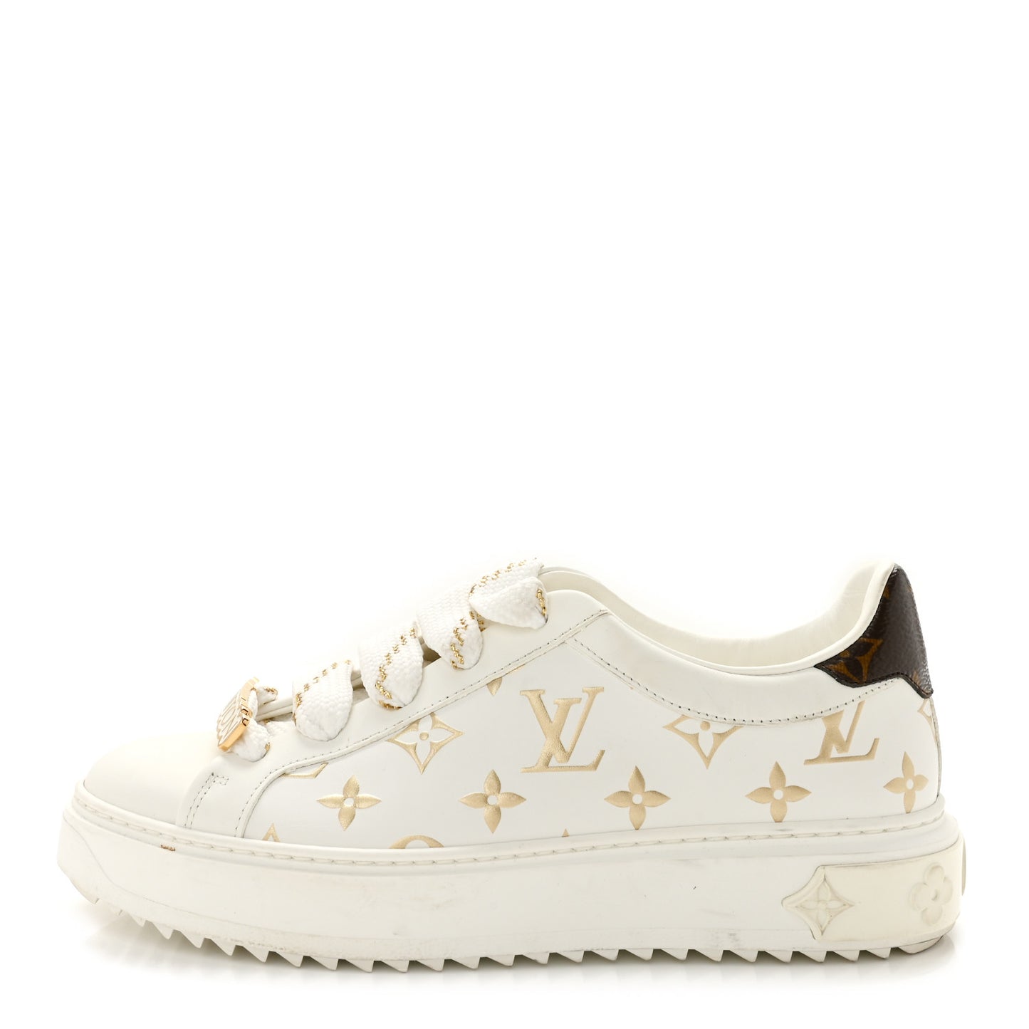 Calfskin Monogram Debossed Time Out Sneakers 37 White Gold
