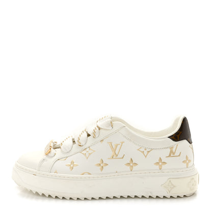 Louis Vuitton Calfskin Monogram Debossed Time Out Sneakers 37 White Gold 1 of 11