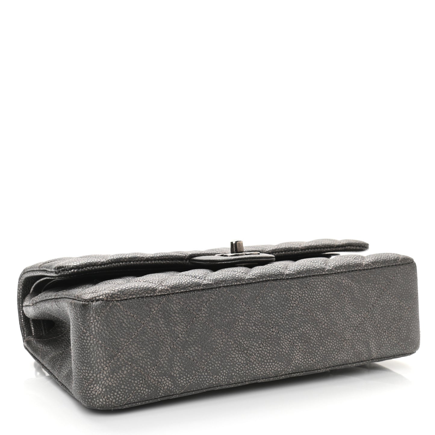 Metallic Caviar Quilted Medium Double Flap Dark Grey