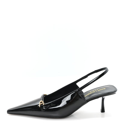 Saint Laurent Patent Bade Slingback Pumps 36 Black 1 of 10