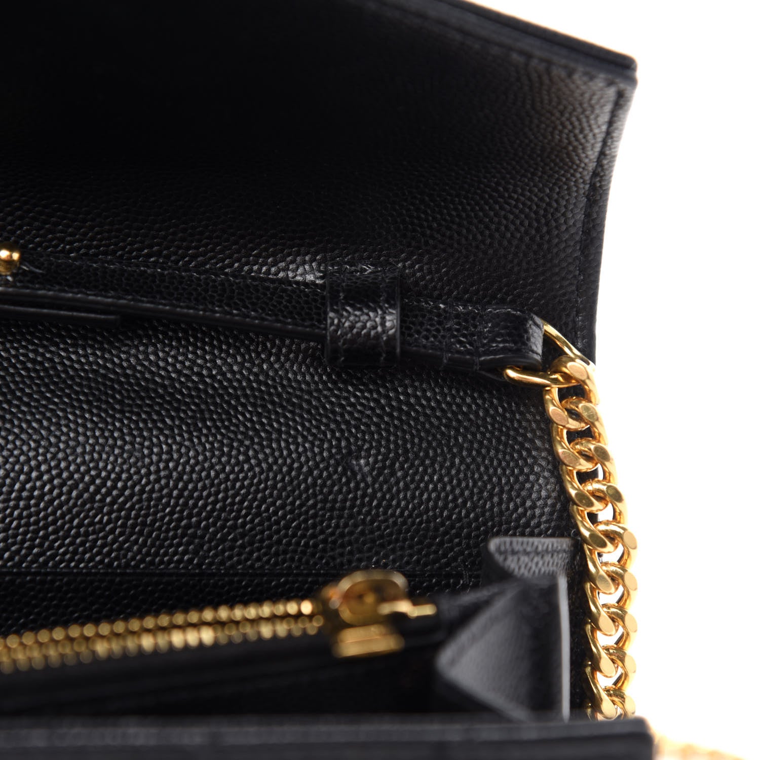 Saint Laurent Grain De Poudre Matelasse Chevron Monogram Chain Wallet Black 8 of 11