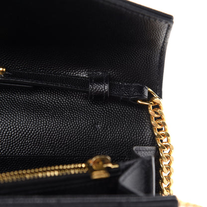 Saint Laurent Grain De Poudre Matelasse Chevron Monogram Chain Wallet Black 8 of 11