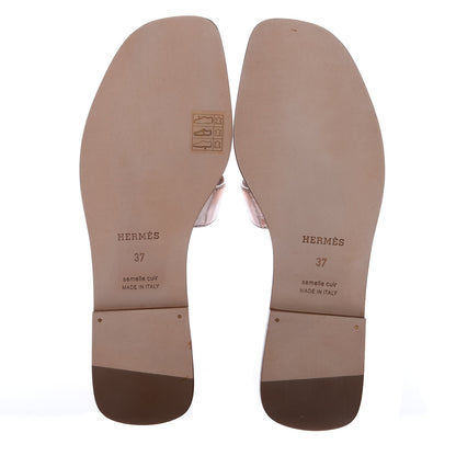 Hermes Metallic Nappa Oran Sandals 37 Rose Dore 5 of 10