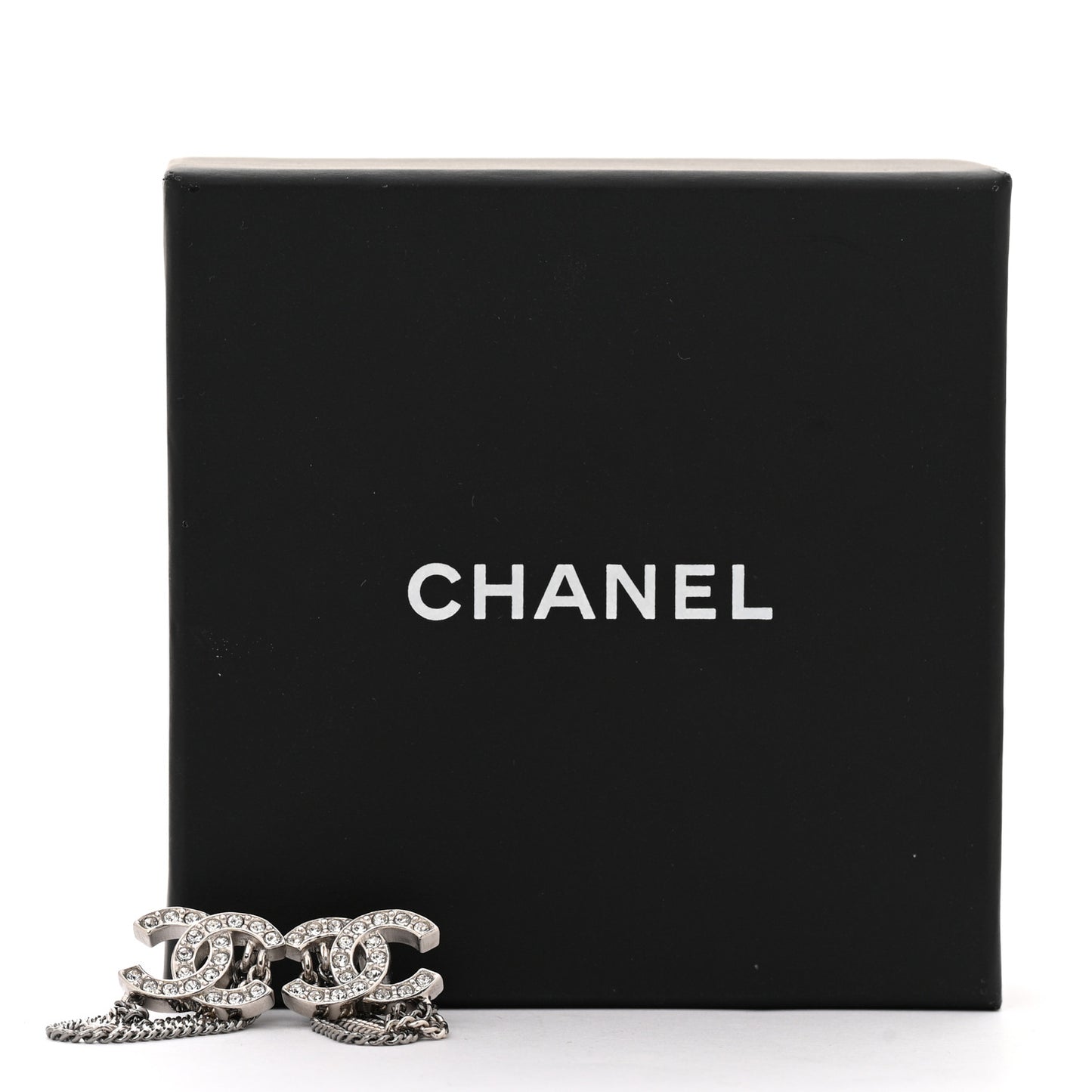 Crystal Chain CC Earrings Silver