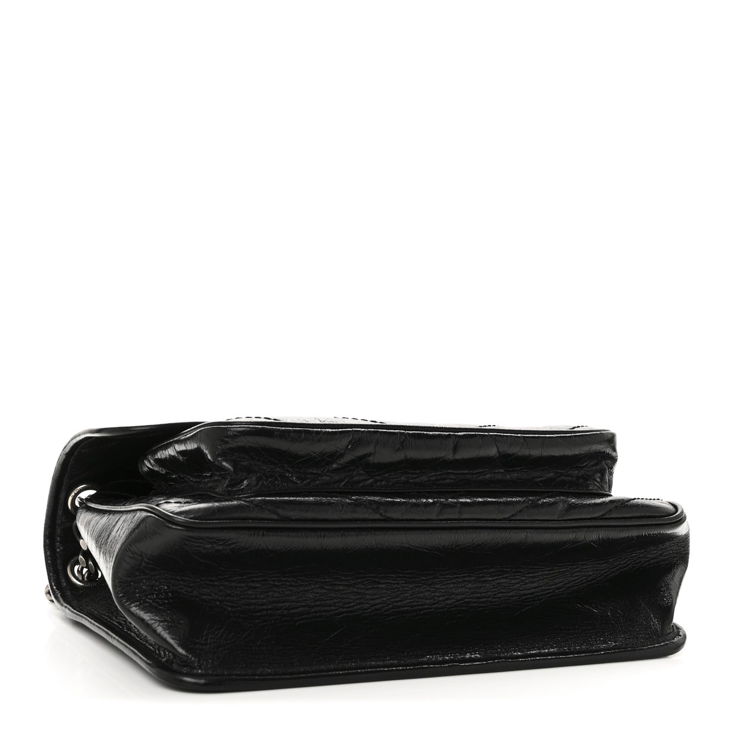 Crinkled Calfskin Matelasse Monogram Medium Niki Chain Satchel Black