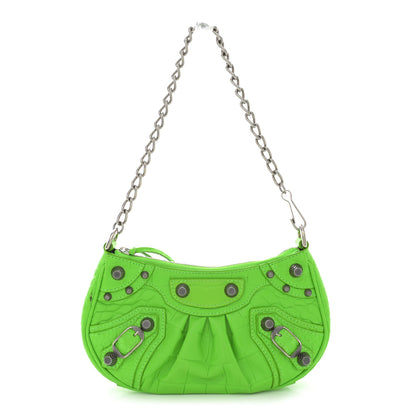 Balenciaga Extra Supple Calfskin Crocodile Embossed Le Cagole Mini Purse With Chain Acid Green 1 of 12