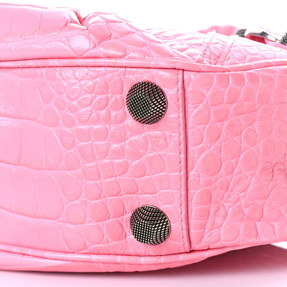 Balenciaga Extra Supple Calfskin Crocodile Embossed Small Le Cagole Shoulder Bag Sweet Pink 9 of 9