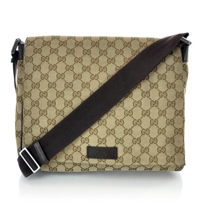 Gucci Monogram Small Flap Messenger Bag Beige Dark Brown 1 of 12