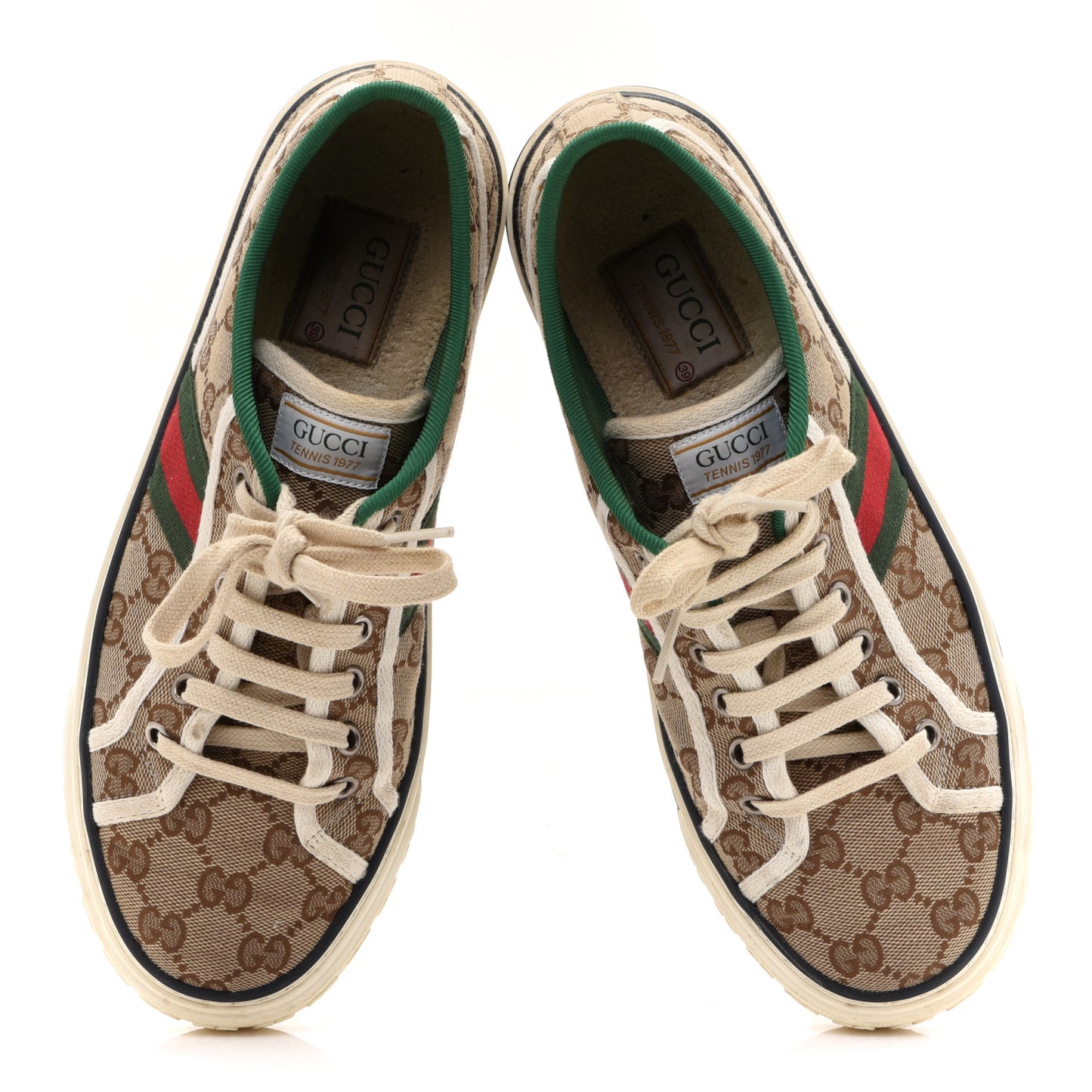 GG Monogram Web Womens 1977 Tennis Sneakers 39 Beige Ebony Mystic White