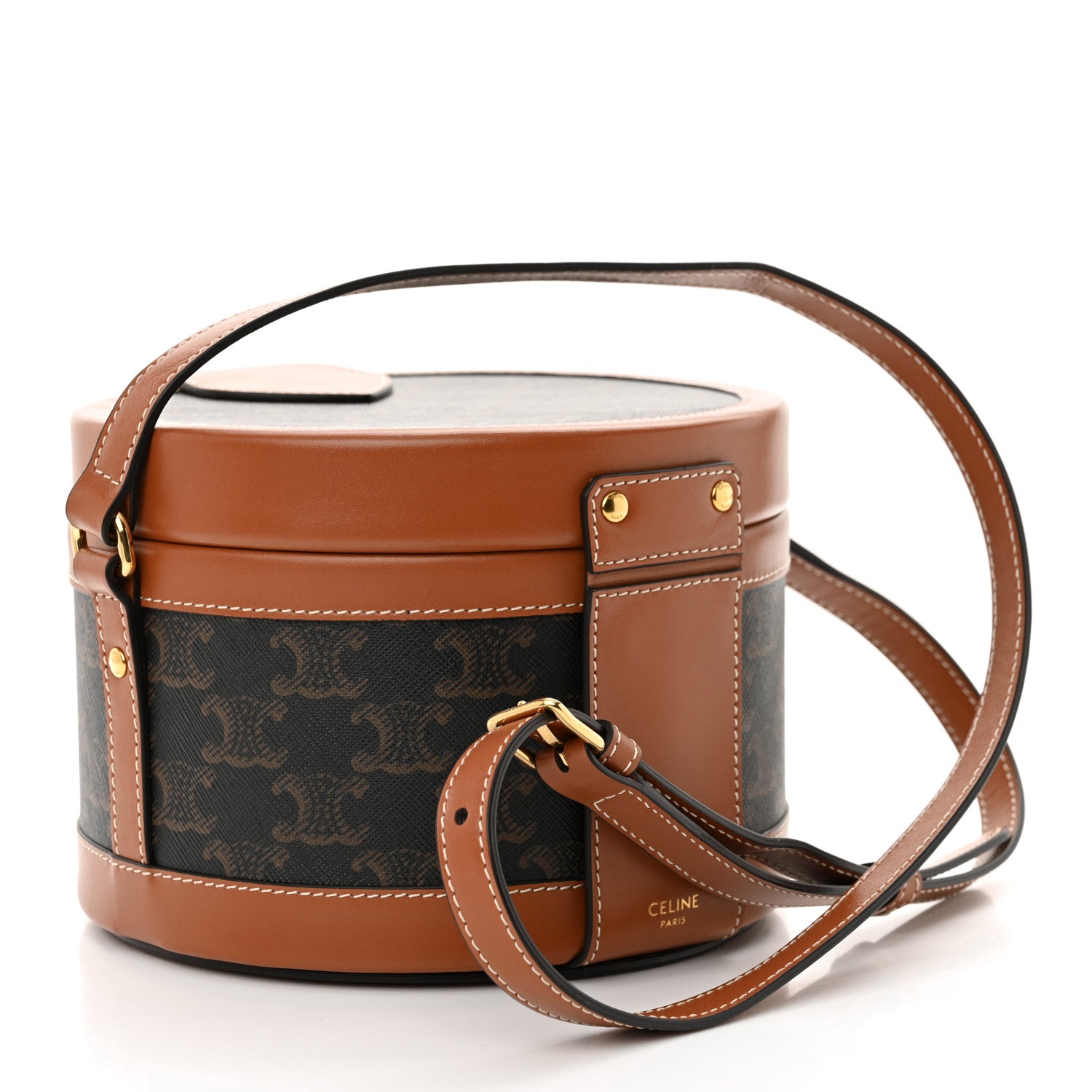 Celine Calfskin Triomphe Canvas Medium Tambour Bag Tan 3 of 12