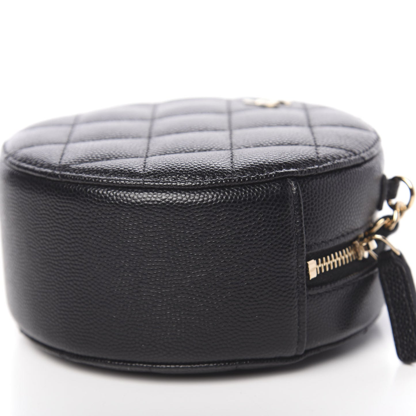 Caviar Quilted Round Clutch With Chain Black