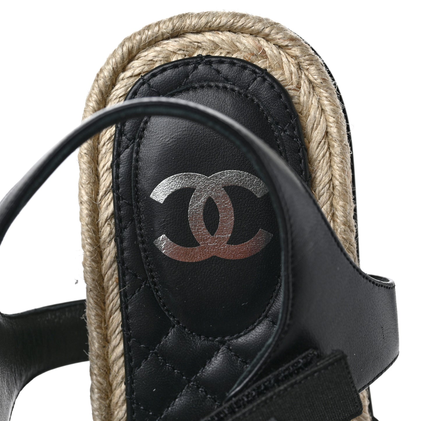 Stretch Fabric Lambskin CC Flat Sandals 40 Black