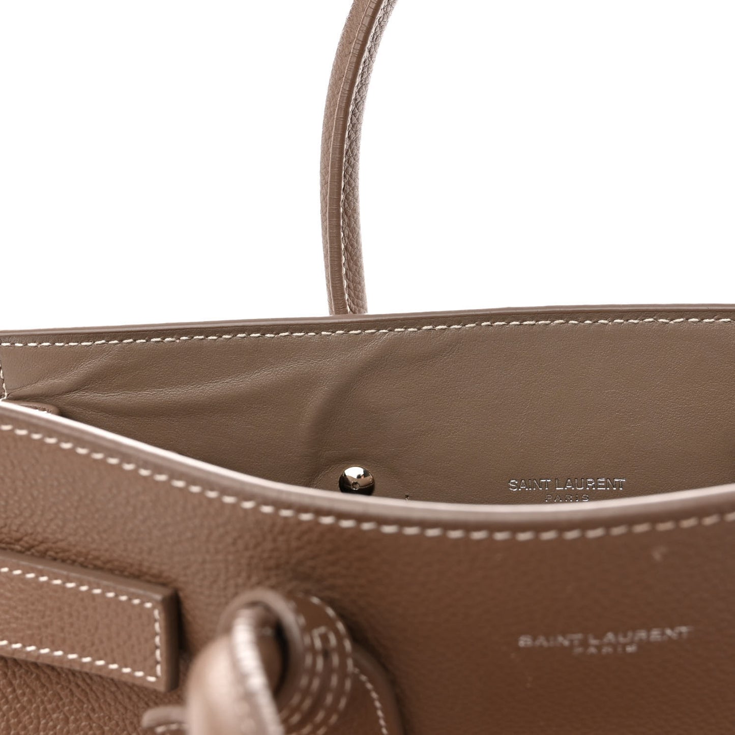 Grained Calfskin Topstich Baby Sac De Jour Taupe