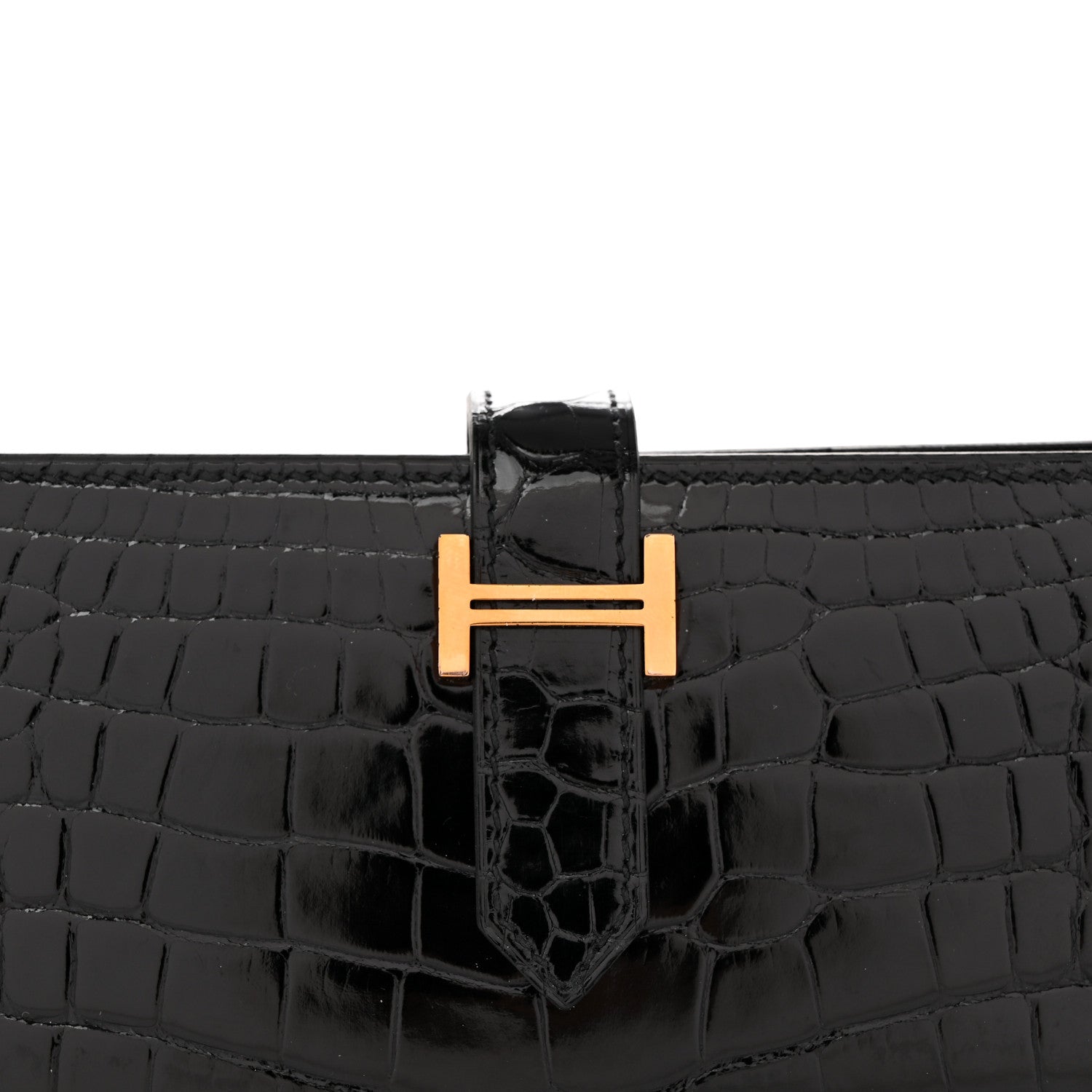 Hermes Shiny Alligator Bearn Gusset Wallet Black 2 of 8
