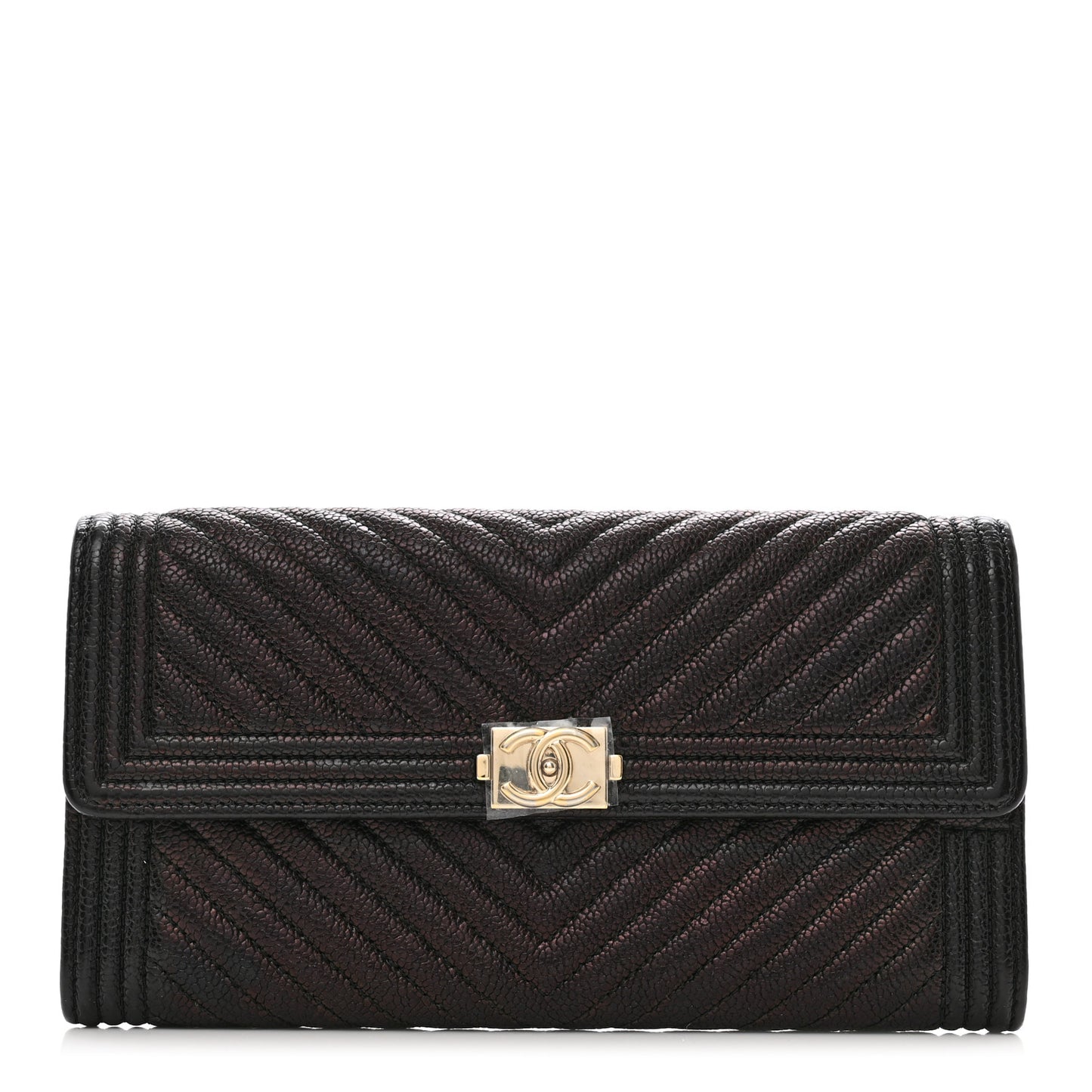 Caviar Chevron Quilted Boy Flap Wallet Black