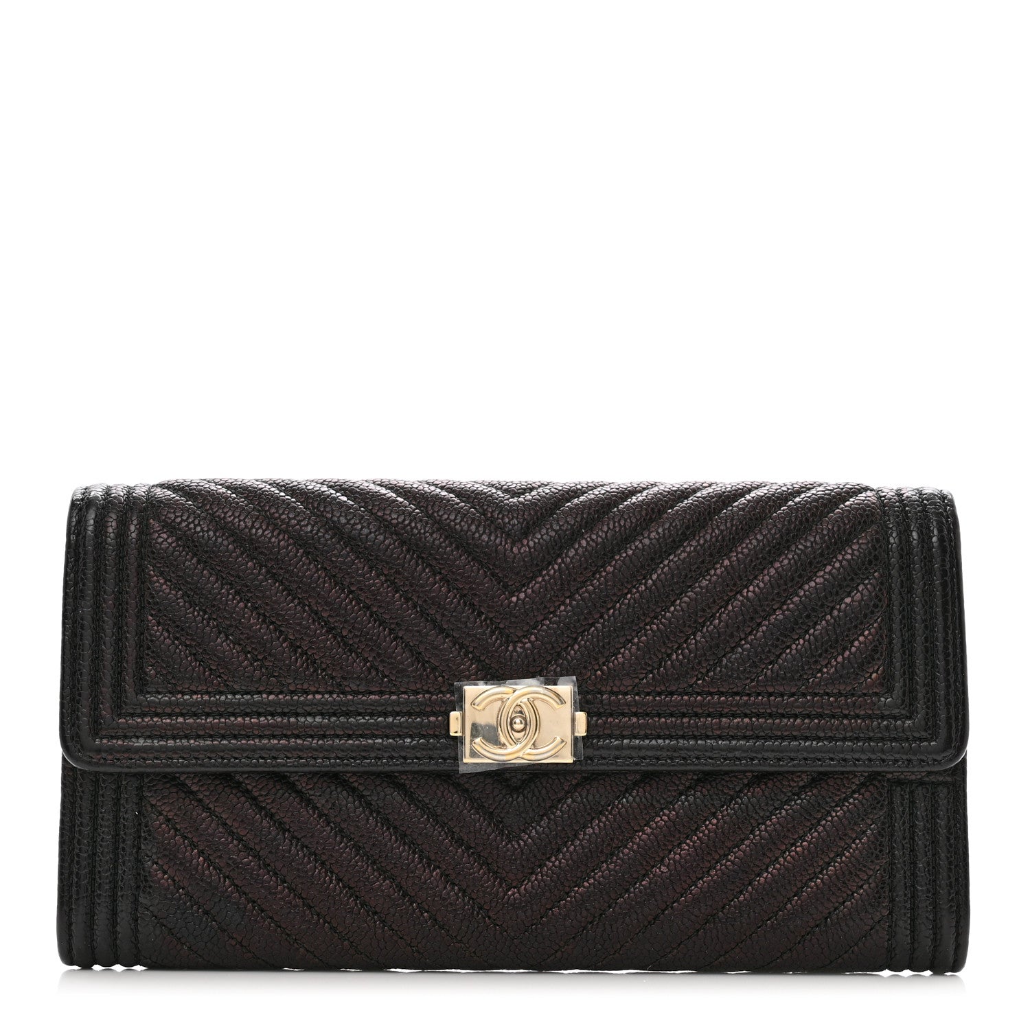 Chanel Caviar Chevron Quilted Boy Flap Wallet Black 1 of 8
