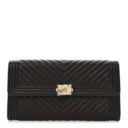Chanel Caviar Chevron Quilted Boy Flap Wallet Black 1 of 8