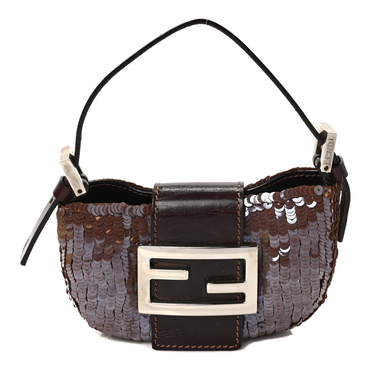 Sequin Paillettes Mini Half Moon Baguette Brown