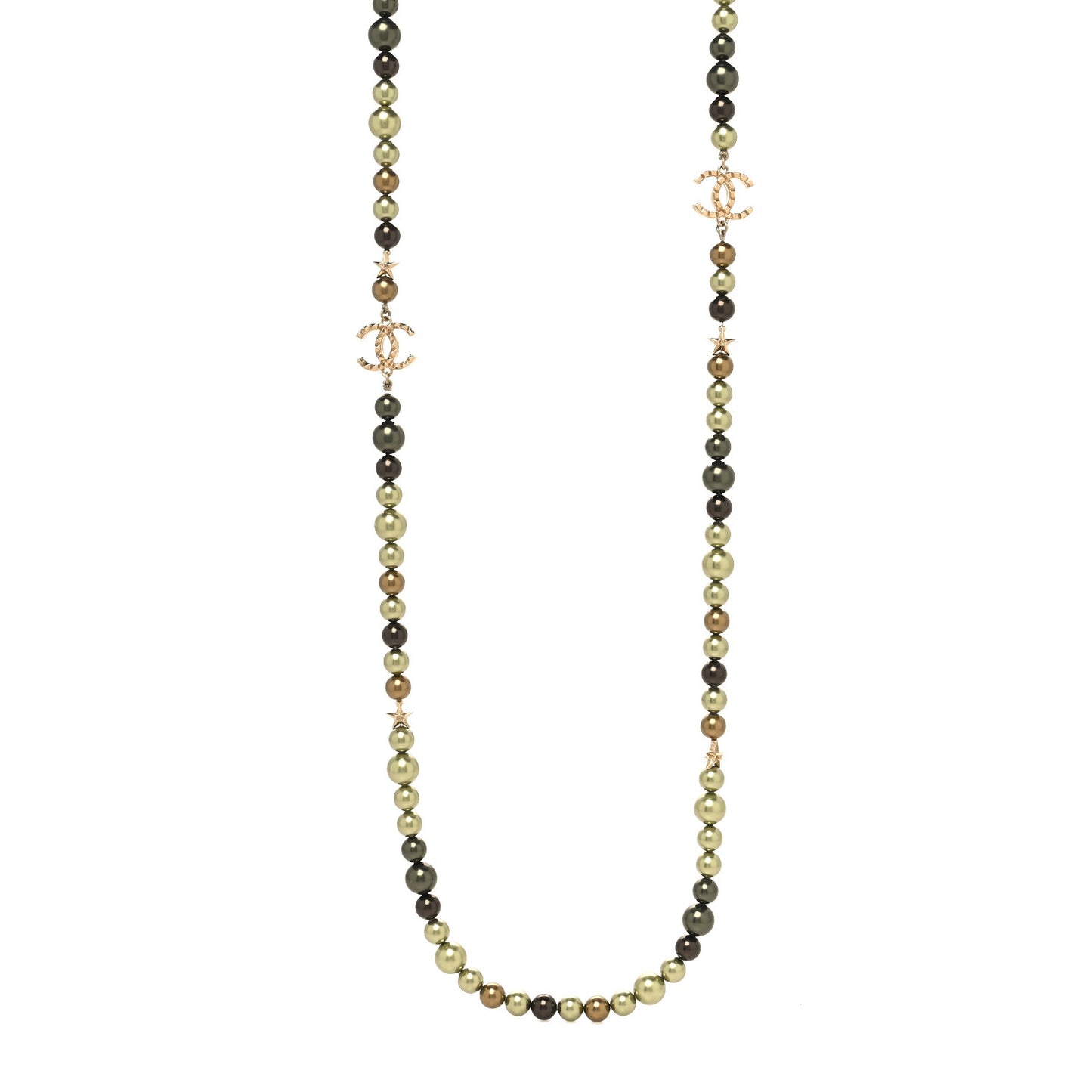Pearl Star CC Long Necklace Green Gold
